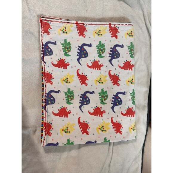 Dinosaurs & Striped Reversible Baby Blanket Cotton 40 x 30 No Tag EUC READ - Picture 10 of 11
